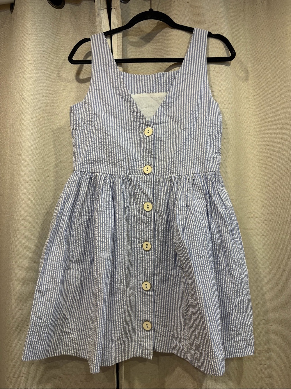 Blue Rain Seersucker Sleeveless Dress - Picture 5 of 7